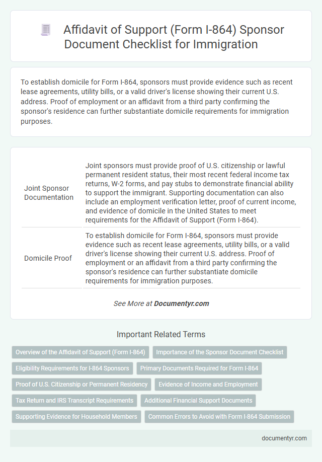 Affidavit of Support (Form I-864) Sponsor Document Checklist for Immigration