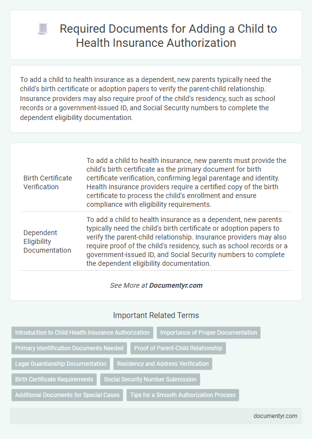 Required Documents for Adding a Child to Health Insurance Authorization